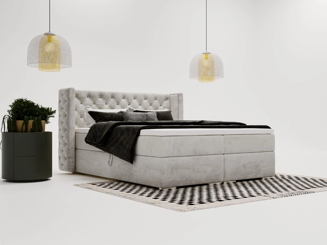 Boxspringbett mit Bettkasten 180x200 Lion Hellgrau