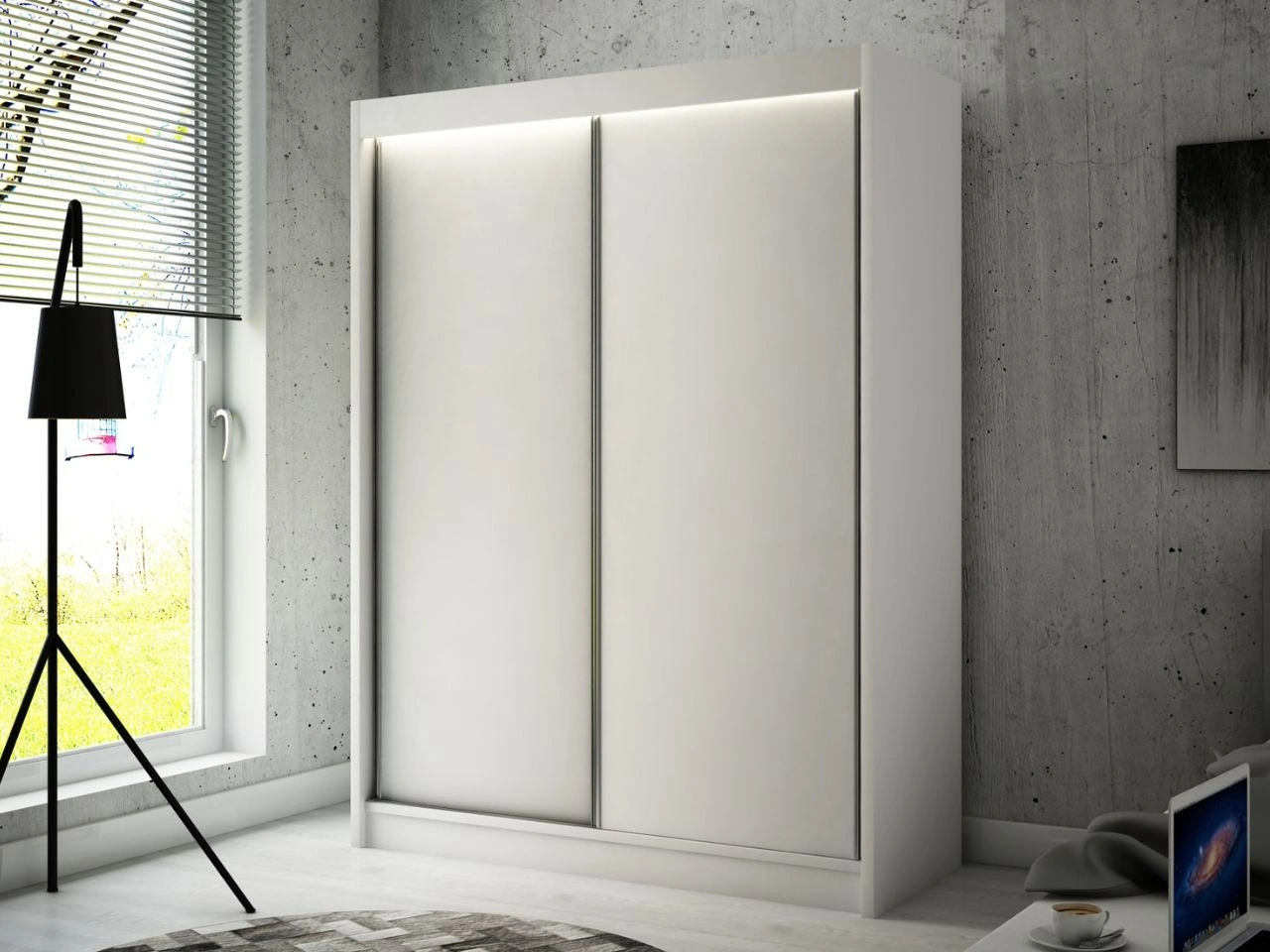 Schiebetürenschrank 150 cm mit LED-Beleuchtung Diano Weiß