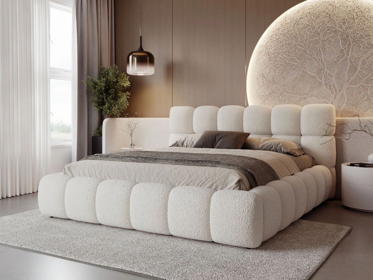 Polsterbett mit Bettkasten und Lattenrost 120x200 Modo aus Bouclé-Stoff Beige