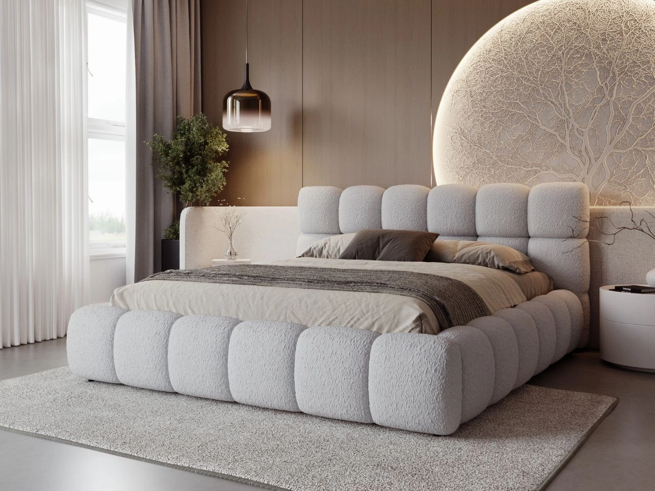 Polsterbett mit Bettkasten und Lattenrost 140x200 Modo aus Bouclé-Stoff Grau