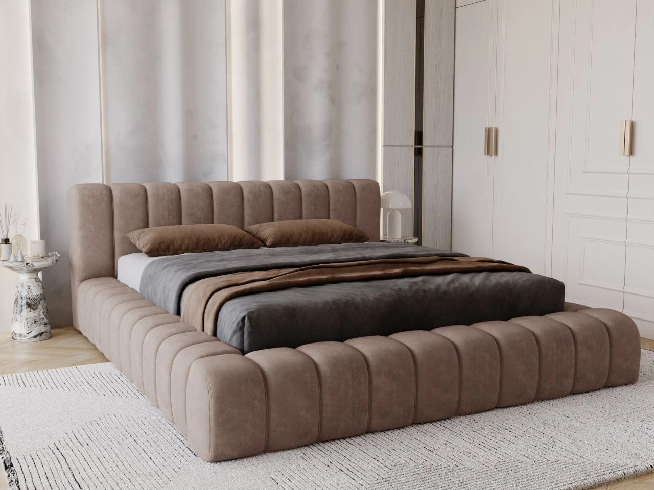 Polsterbett mit Bettkasten und Lattenrost 120x200 Italia Braun