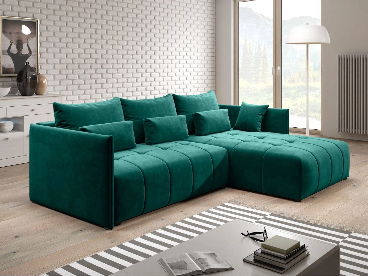 Ecksofa L-Form mit Schlaffunktion und Bettkasten Ardi Grün