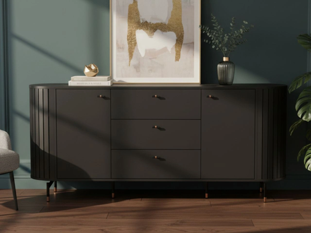 Kommode mit Türen und Schubladen Soria Schwarz mat