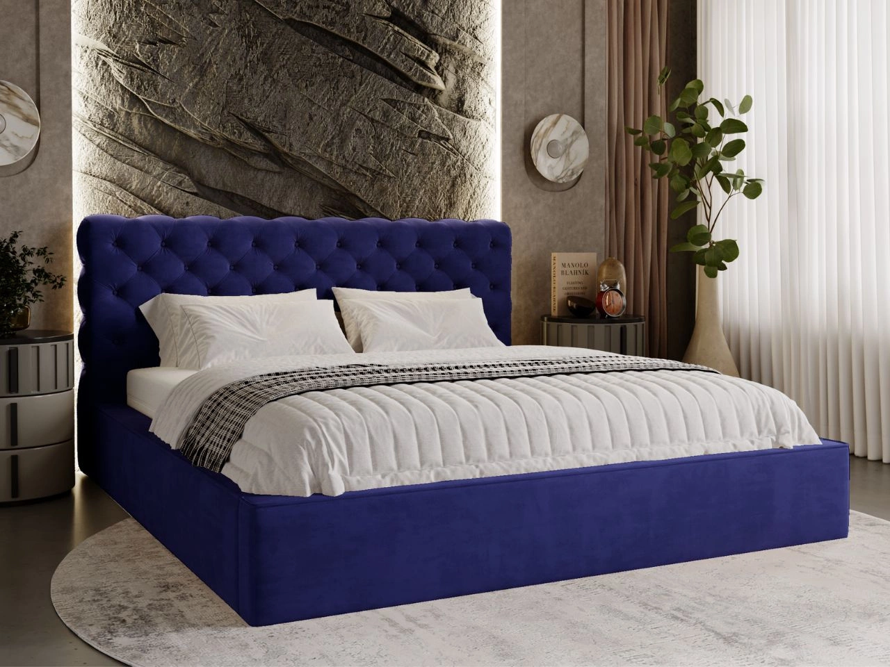 Polsterbett mit Bettkasten und Lattenrost 160x200 Apollo Blau