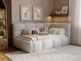 Gepolstertes Jugend-Einzelbett mit Bettkasten und Lattenrost 90x200 Modo One Links Grau