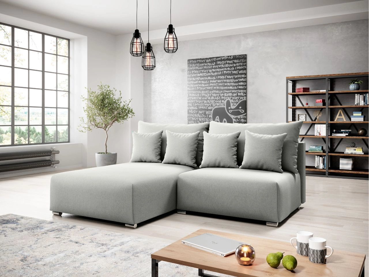 Ecksofa L-Form Links mit Schlaffunktion und Bettkasten Ronni Hellgrau