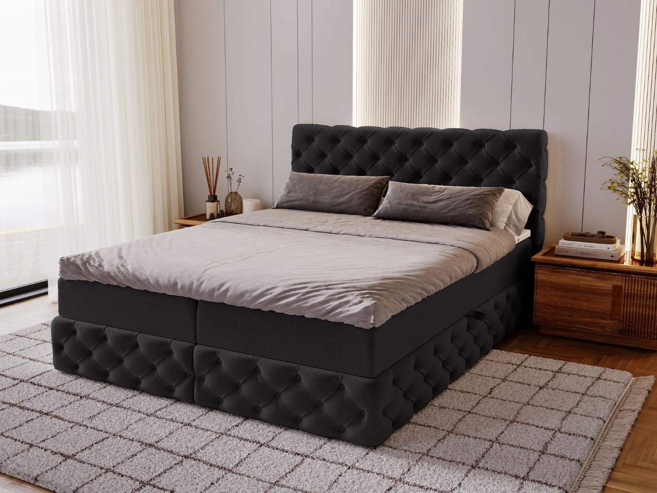 Boxspringbett mit Bettkasten 180x200 Canolo Schwarz