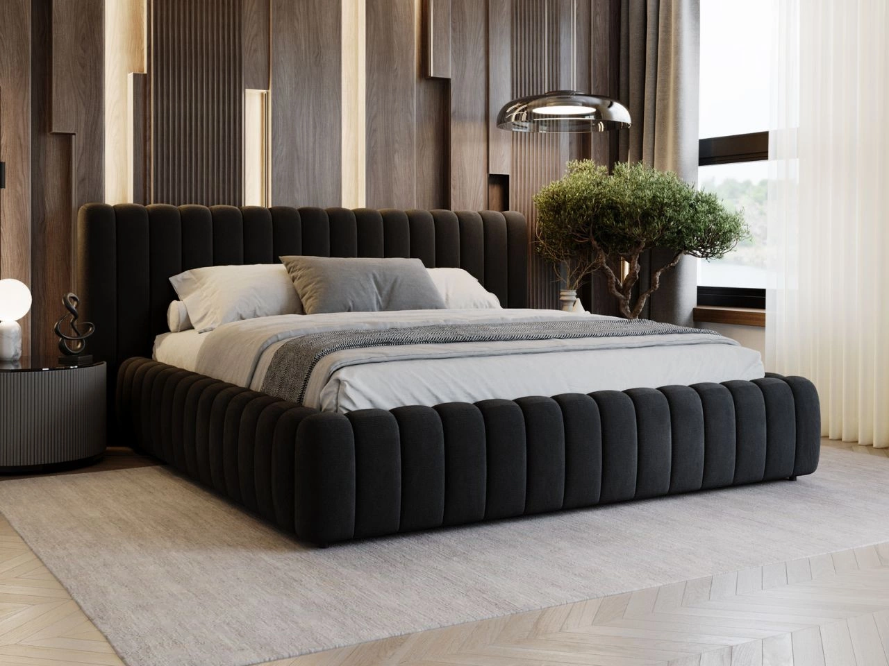 Polsterbett mit Bettkasten und Lattenrost 160x200 Bliss Schwarz