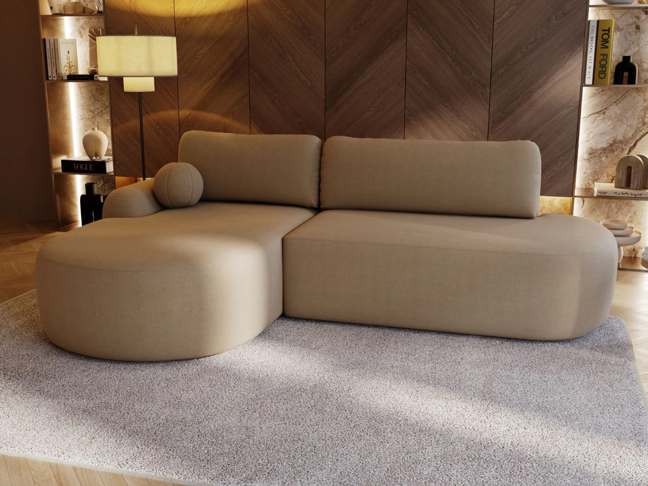 Ecksofa L-Form Links mit Schlaffunktion und Bettkasten Aurio O Hellbraun