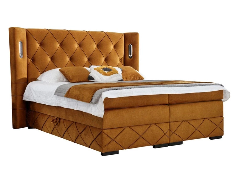 Boxspringbett mit Bettkasten 200x200 Neria Lux Gelb