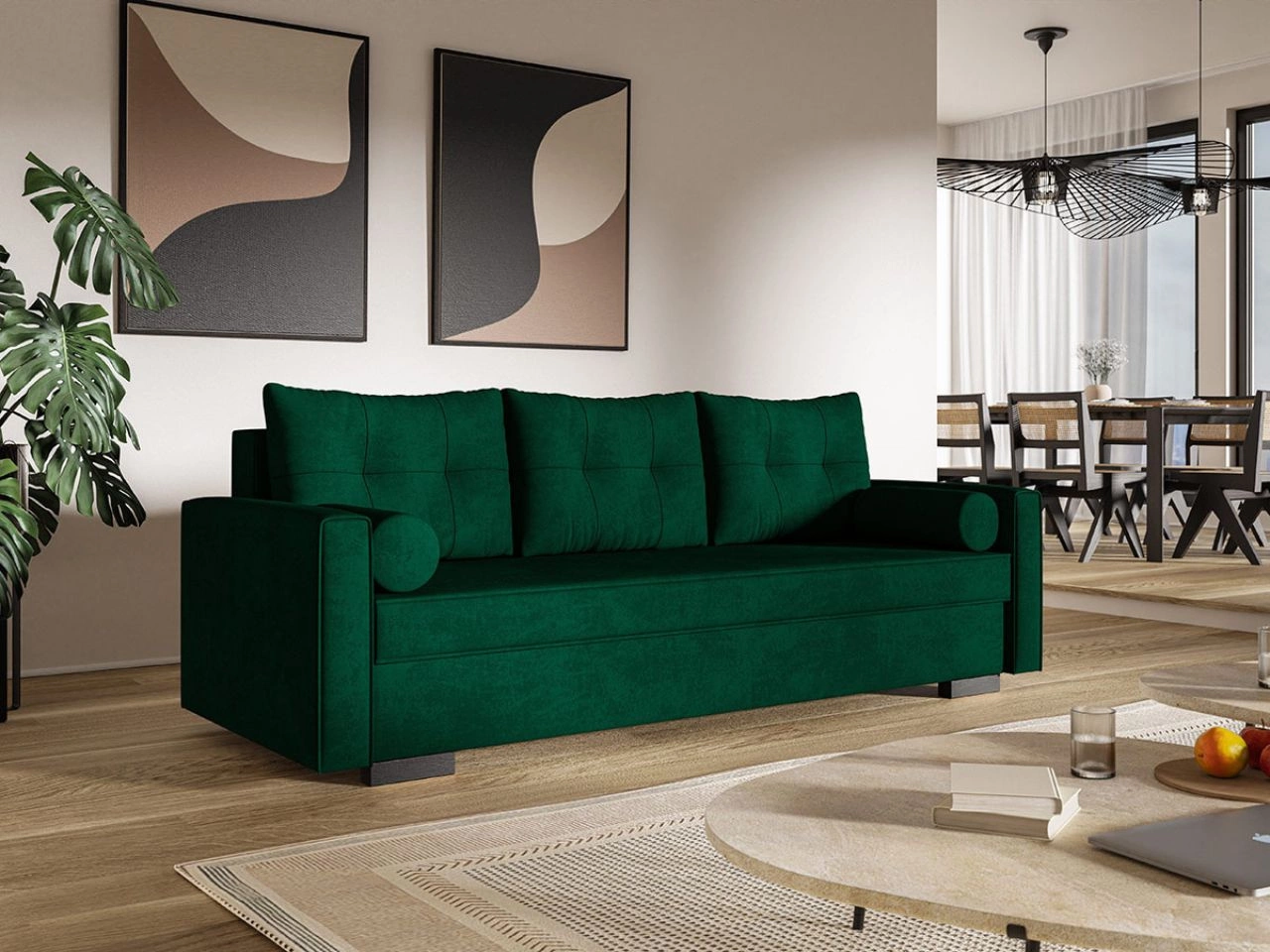Schlafsofa mit Bettfunktion und Bettkasten Pori Grün