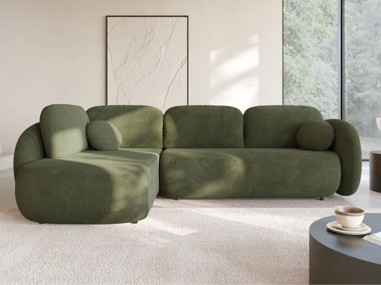 Ecksofa mit Schlaffunktion und Bettkasten Rechts Carino Grün