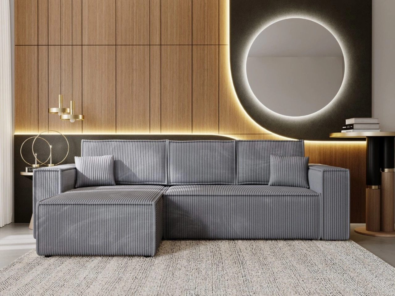 Ecksofa L-Form mit Schlaffunktion und Bettkasten Prato XL Dunkelgrau Links