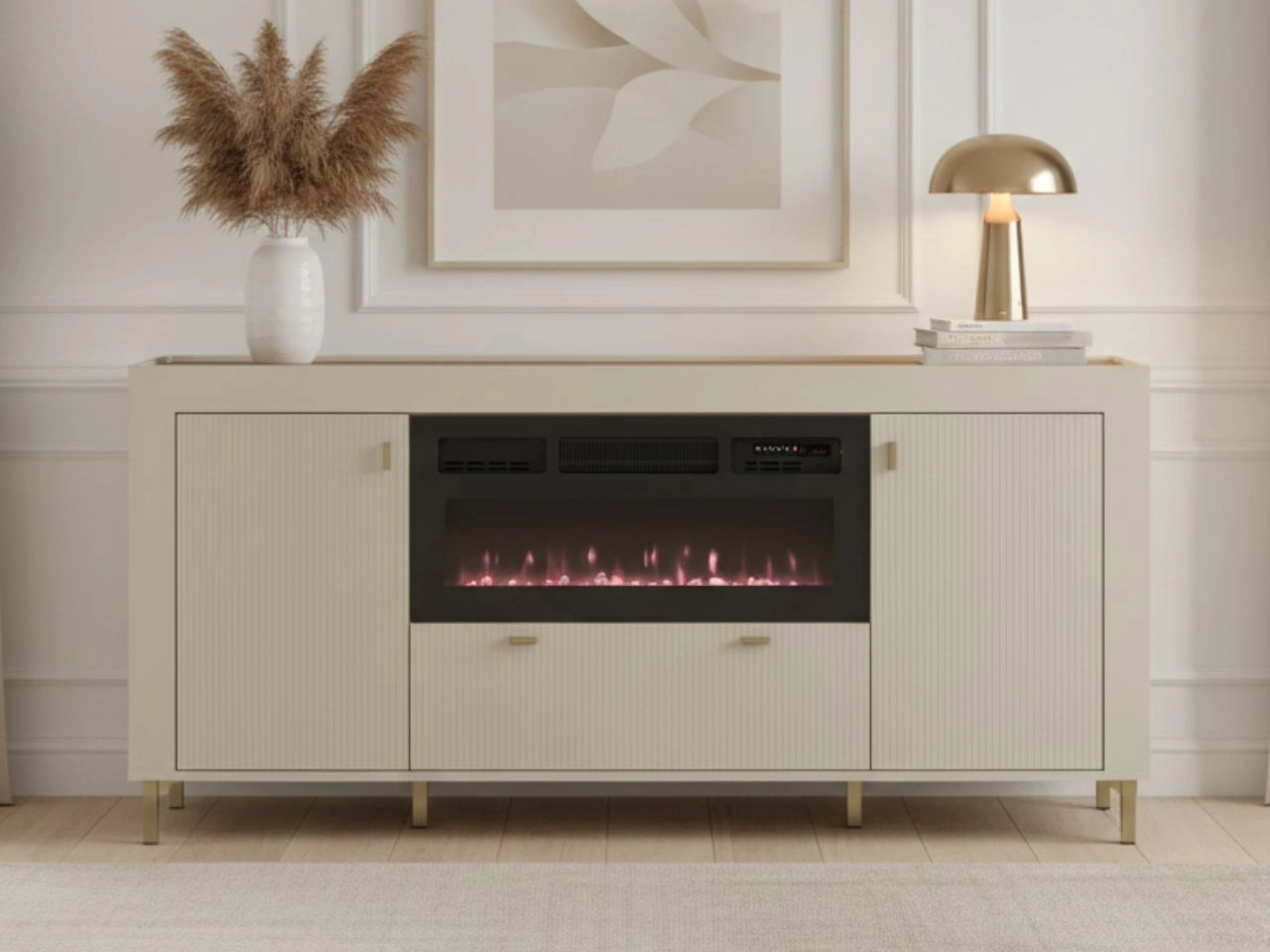 Kommode mit Türen, Schublade und Kamin Messina Kaschmir