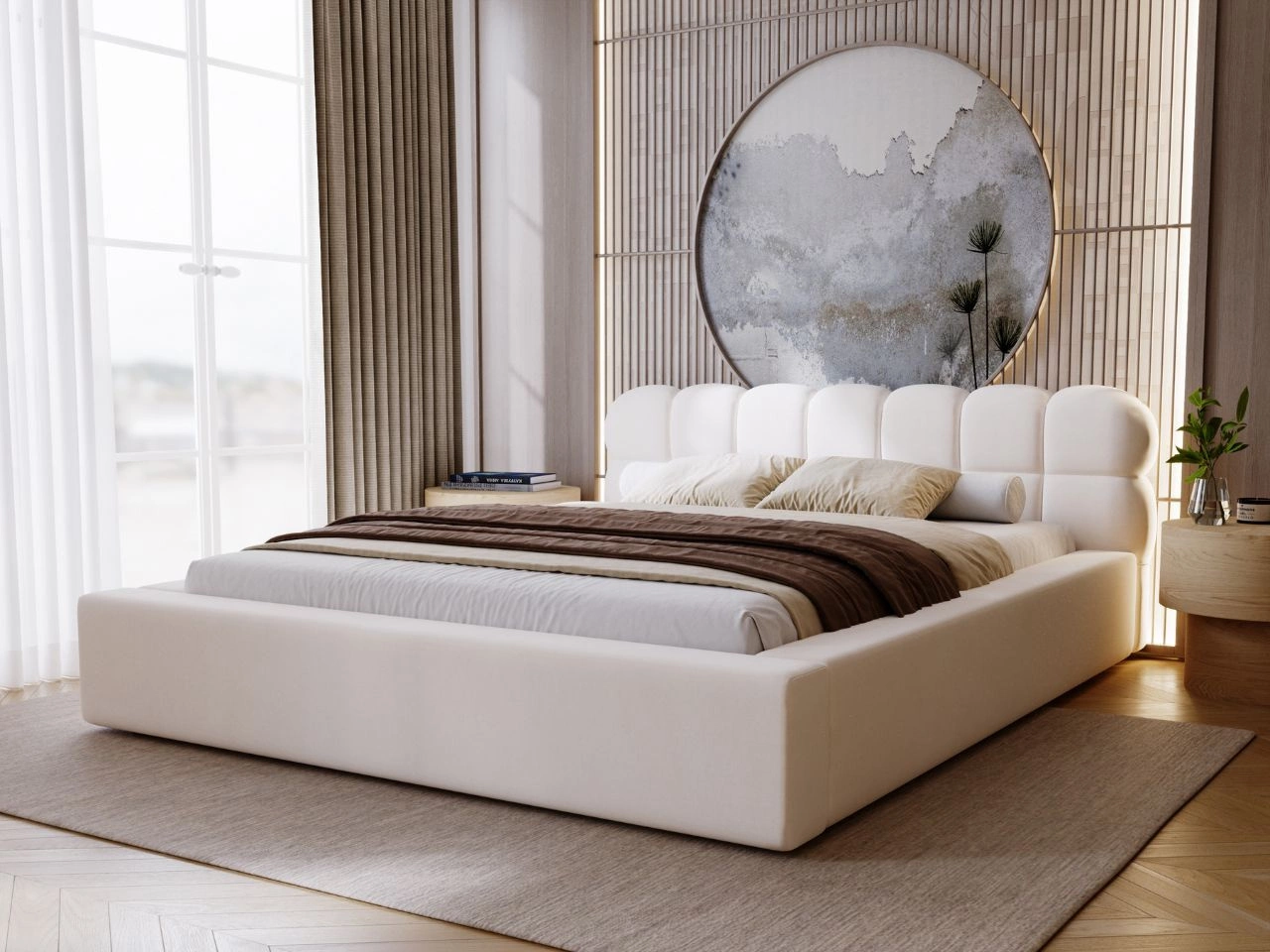 Polsterbett mit Bettkasten und Lattenrost 160x200 Plaza Creme