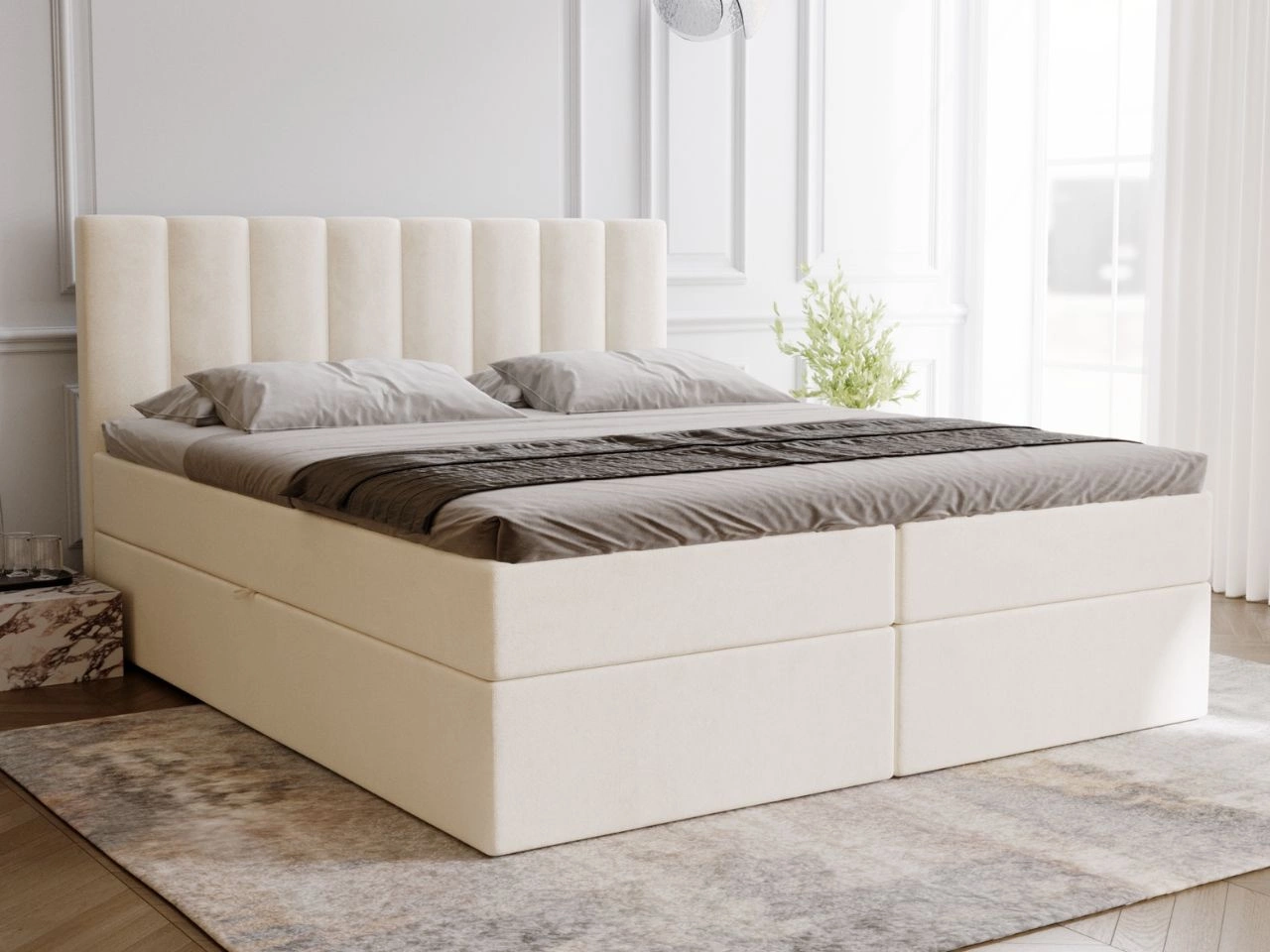 Boxspringbett mit Bettkasten 200x200 Mocca Beige