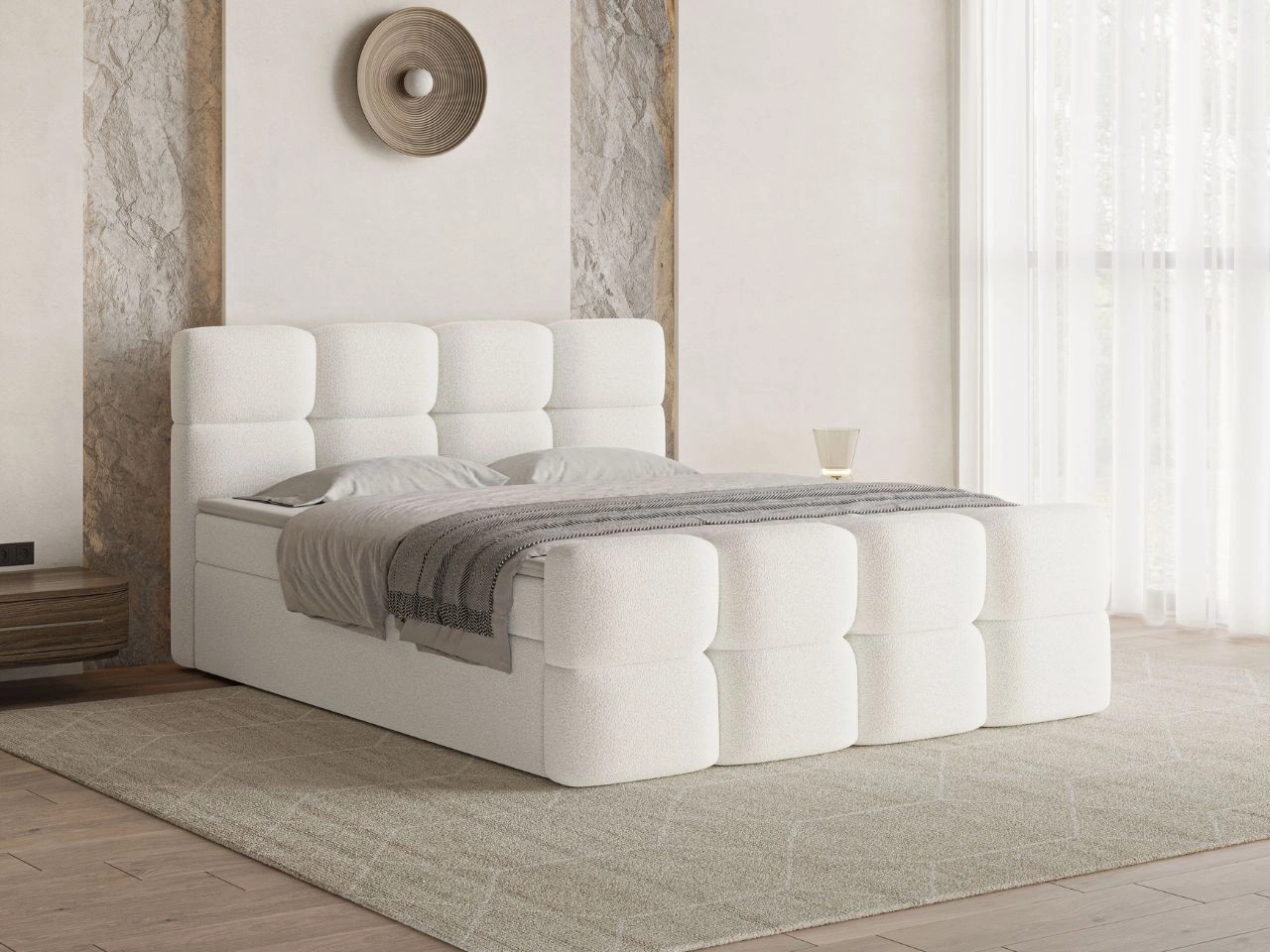 Boxspringbett mit Bettkasten 160x200 Rivon Creme