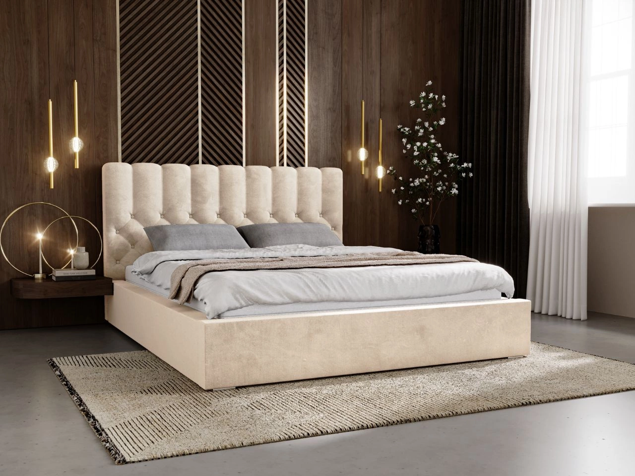 Polsterbett mit Bettkasten und Lattenrost 180x200 Roma Beige