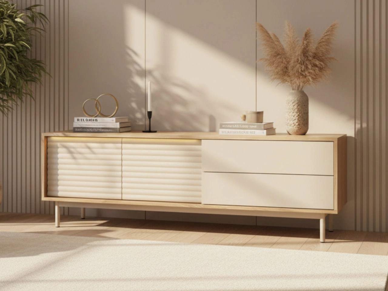 TV-Lowboard mit Schubladen Rapallo Kaschmir, Eiche geölt