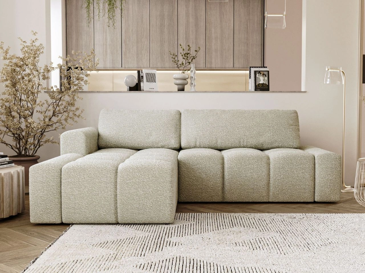 Ecksofa L-Form Links mit Schlaffunktion und Bettkasten Lana Beige