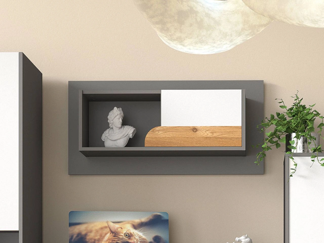 Hängeregal 100 cm langes für ein Jugendzimmer Casa Nash Eiche, Weiß, Grau