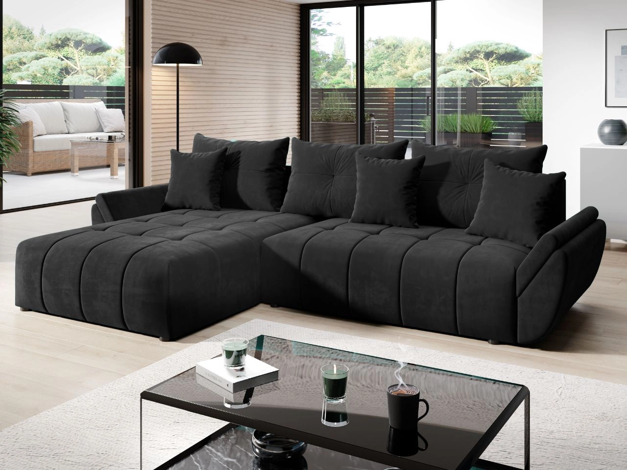 Ecksofa L-Form mit Schlaffunktion und Bettkasten Decor L Anthrazit