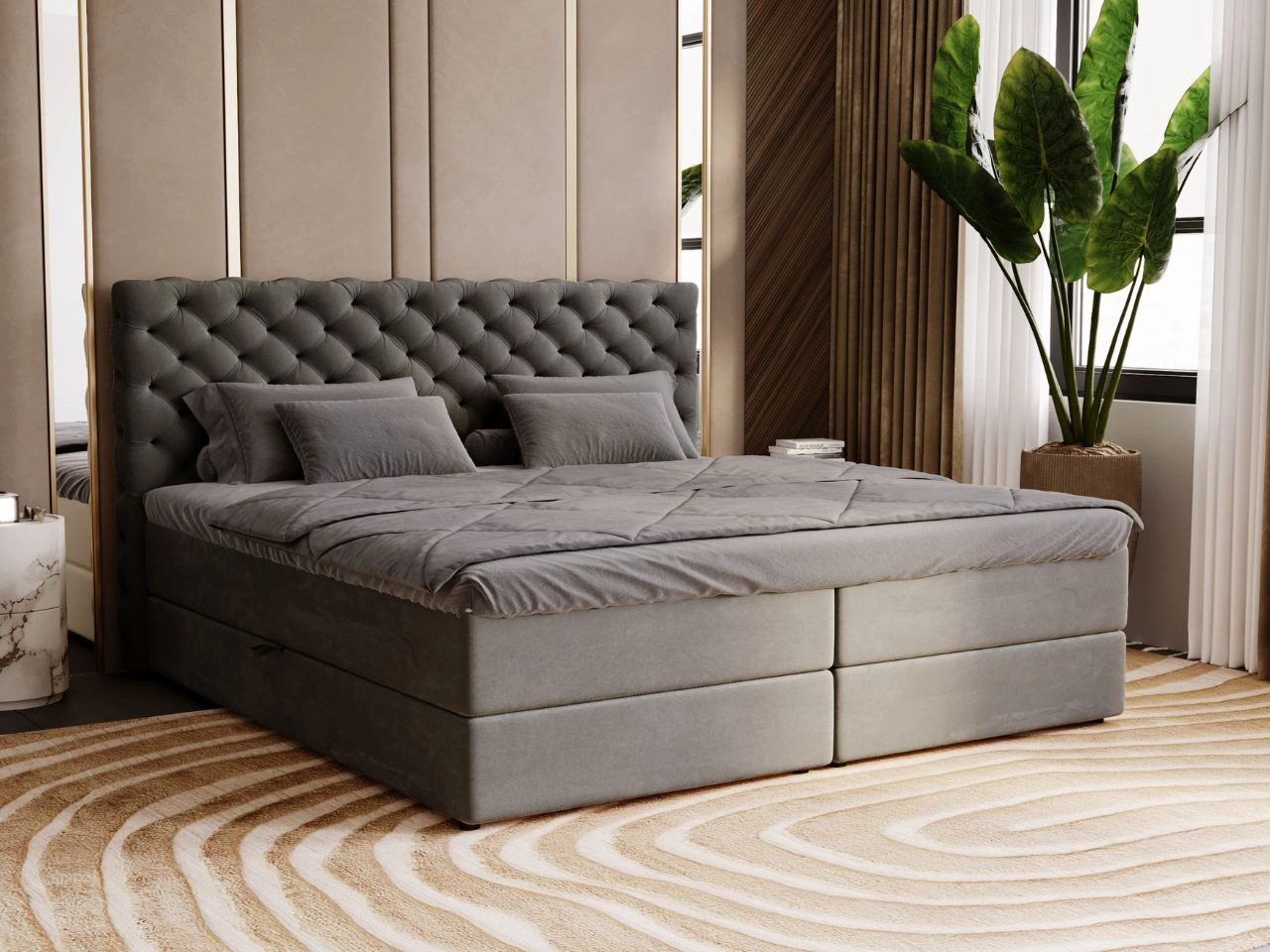 Boxspringbett mit Bettkasten 200x200 Bergamo Dunkelgrau