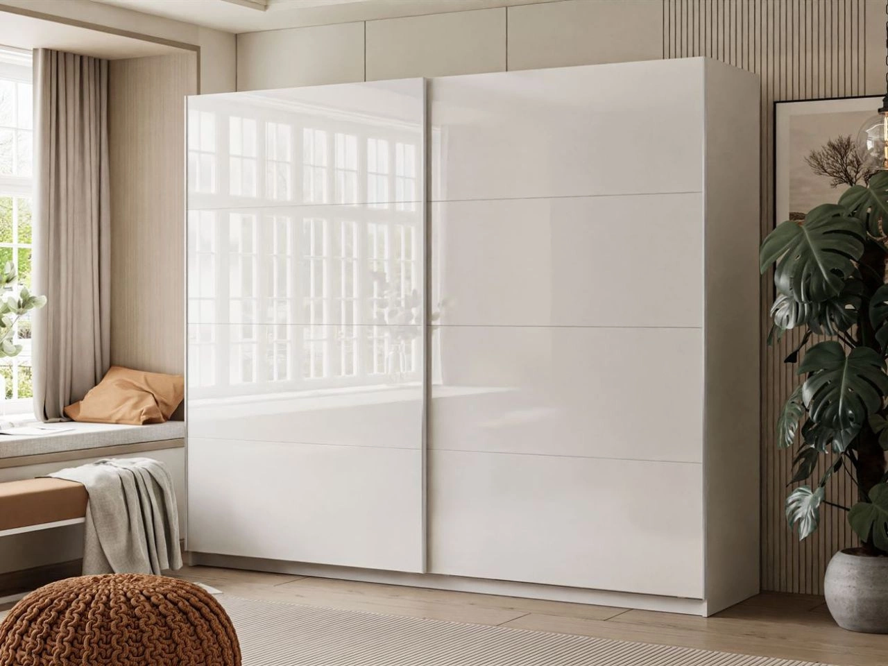 Schwebetürenschrank Zweitüriger 244 cm Nuveo Weiß Hochglanz