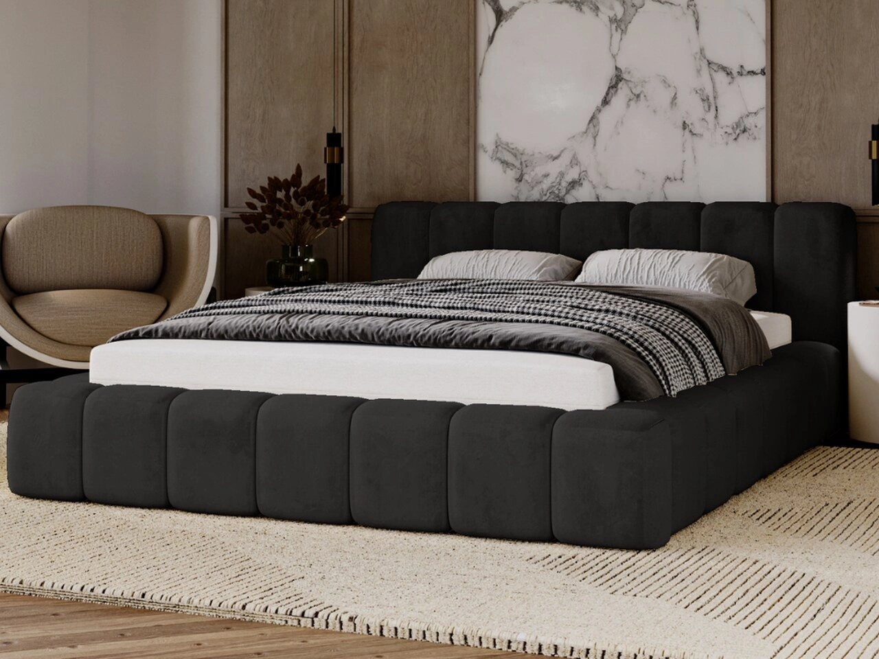 Polsterbett mit Bettkasten und Lattenrost 180x200 Ibiza Schwarz