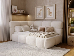 Gepolstertes Jugend-Einzelbett mit Bettkasten und Lattenrost 90x200 Modo One Rechts Beige