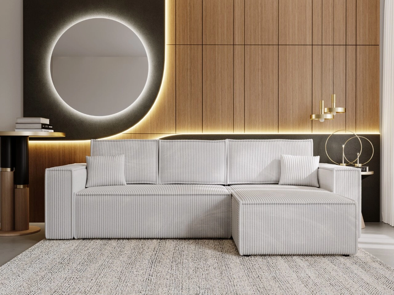 Ecksofa L-Form mit Schlaffunktion und Bettkasten Prato XL Hellgrau Rechts