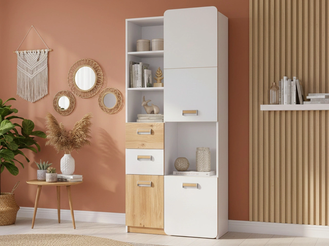 Bücherregal mit Schubladen für ein Jugendzimmer Lindo Weiß, Nash Eiche