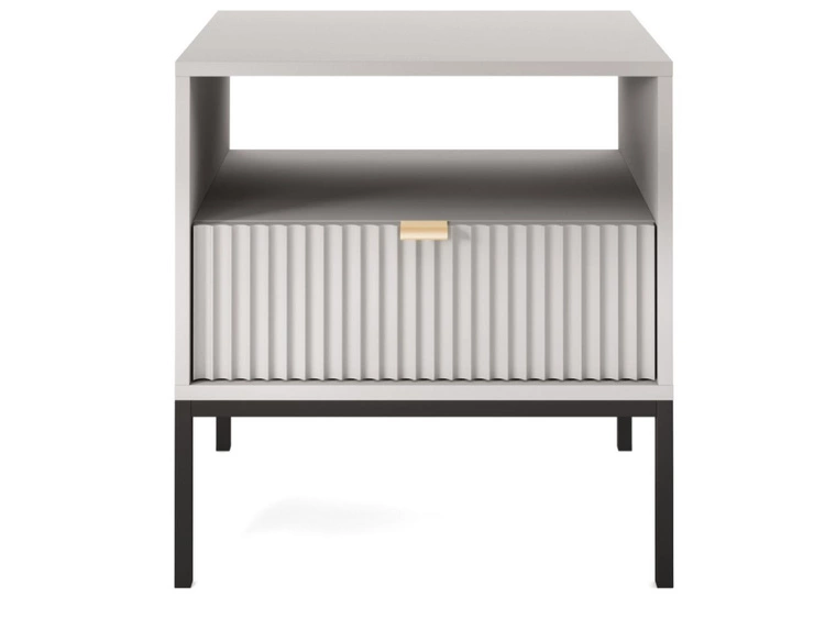 Nachtschrank mit Schublade Amber Grau, Schwarz Frame