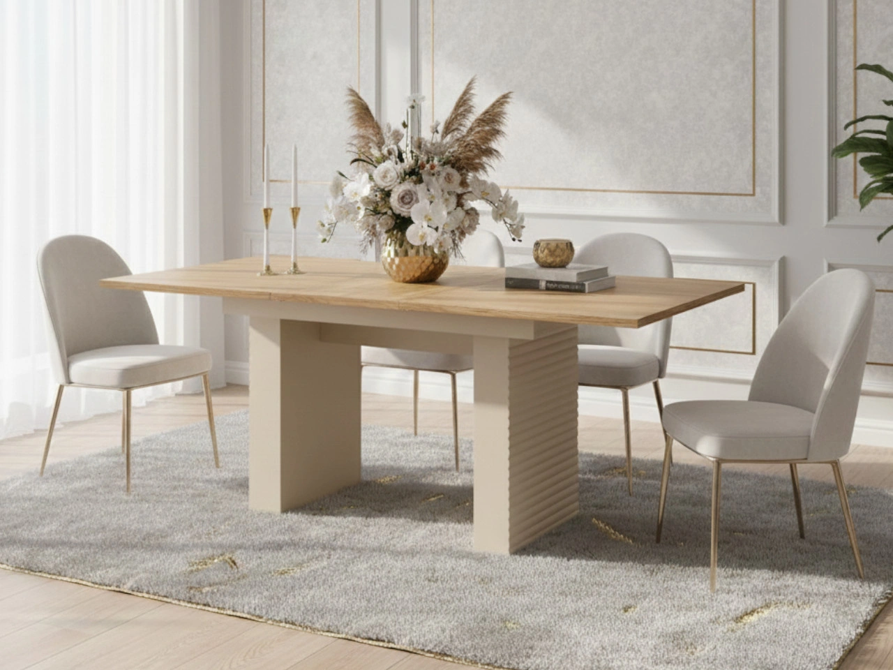 Rechteckiger Ausziehtisch Rapallo Kaschmir, Eiche geölt