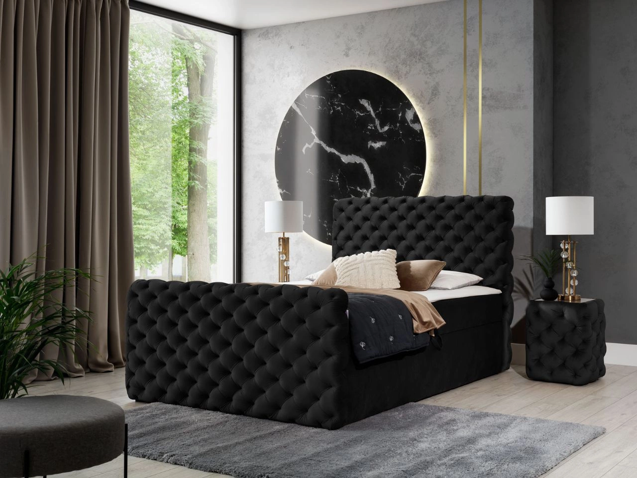 Boxspringbett mit Bettkasten 200x200 Cleo Lux Schwarz