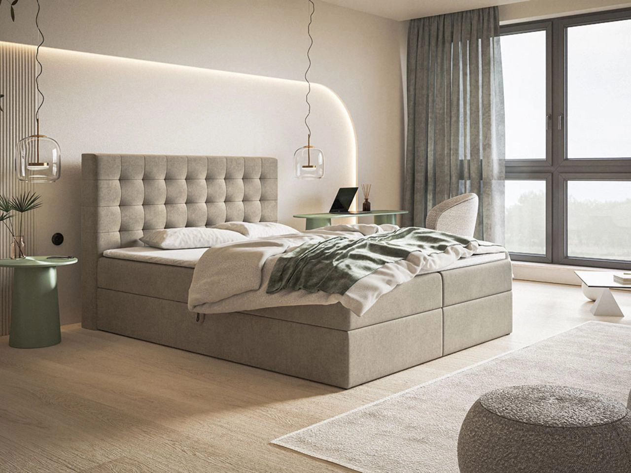 Boxspringbett mit Bettkasten 160x200 Denza Beige