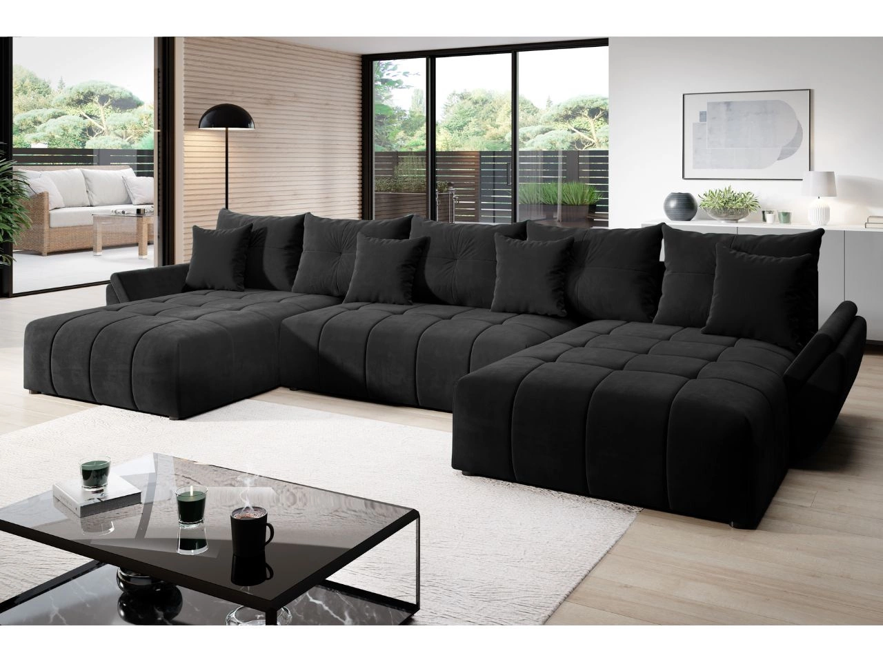 Wohnlandschaft mit Schlaffunktion und Bettkasten Decor U Anthrazit