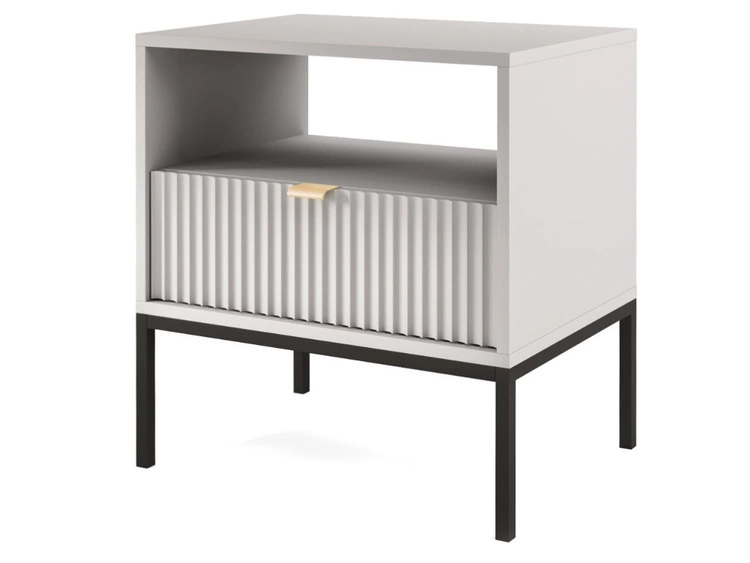 Nachtschrank mit Schublade Amber Grau, Schwarz Frame