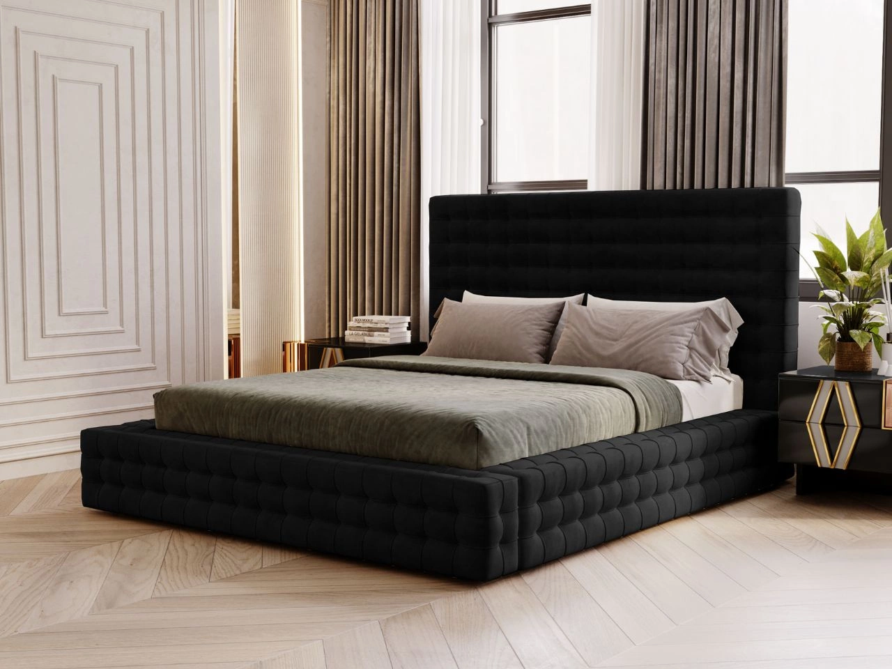 Polsterbett mit Bettkasten und Lattenrost 140x200 Barbados Schwarz
