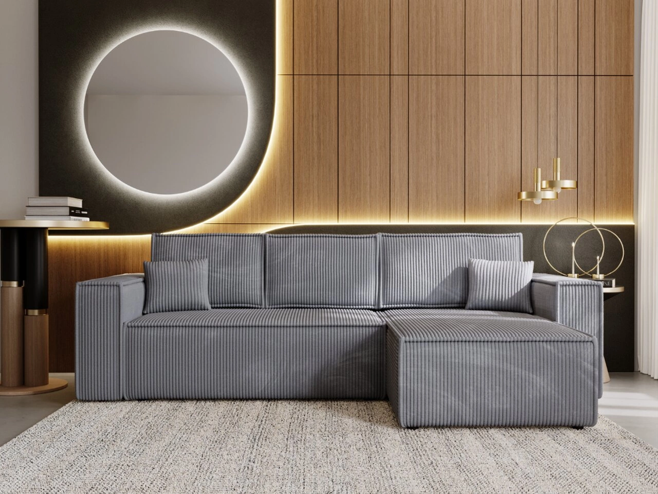 Ecksofa L-Form mit Schlaffunktion und Bettkasten Prato XL Dunkelgrau Rechts