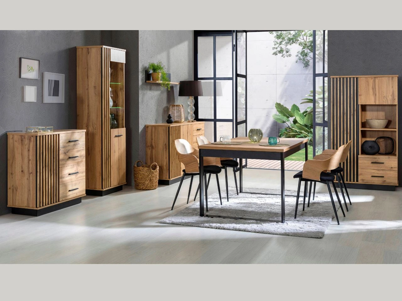 Set industrial Wohnzimmermöbel Lavore Wotan Eiche, Schwarz matt