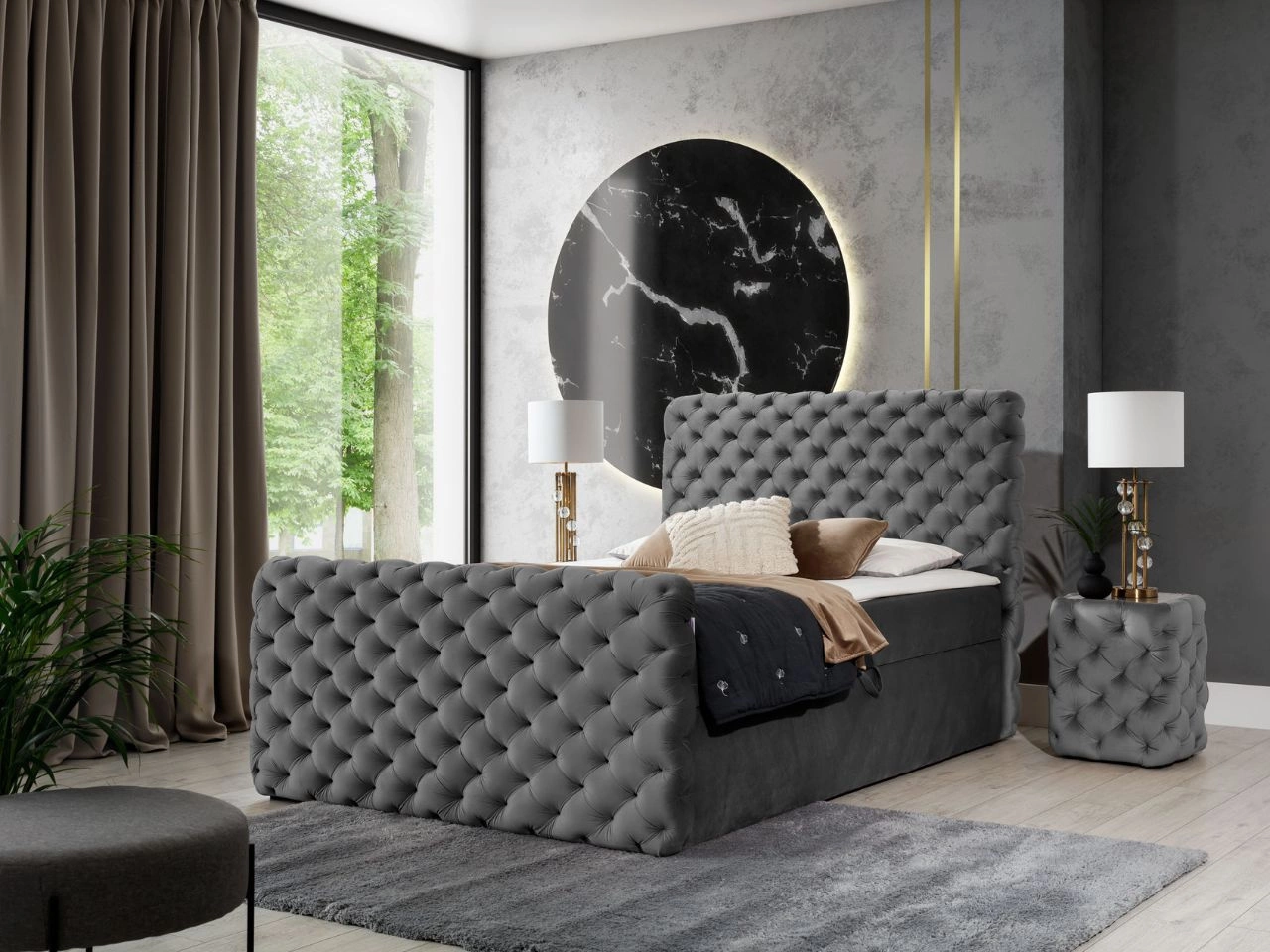 Boxspringbett mit Bettkasten 200x200 Cleo Lux Grau