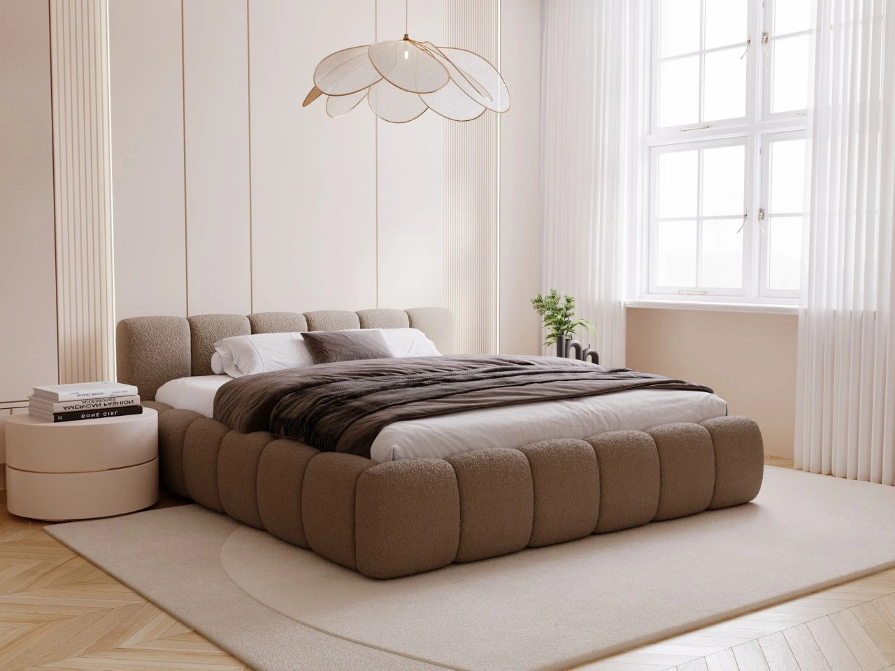 Polsterbett mit Bettkasten und Lattenrost 120x200 Cloud Bouclé-Stoff Braun