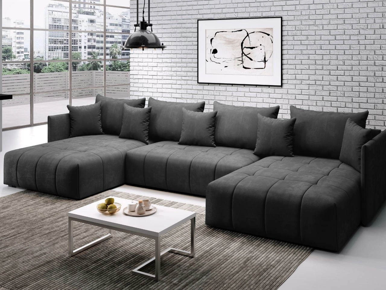 Wohnlandschaft mit Schlaffunktion und Bettkasten Ardi U Anthrazit