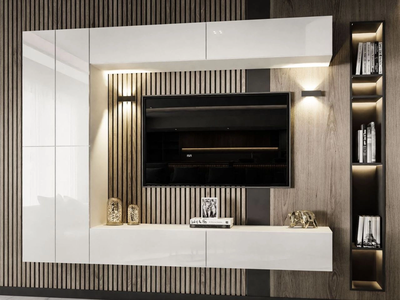 Hängende TV-Wohnwand für das Wohnzimmer Sorelle Weiß Hochglanz