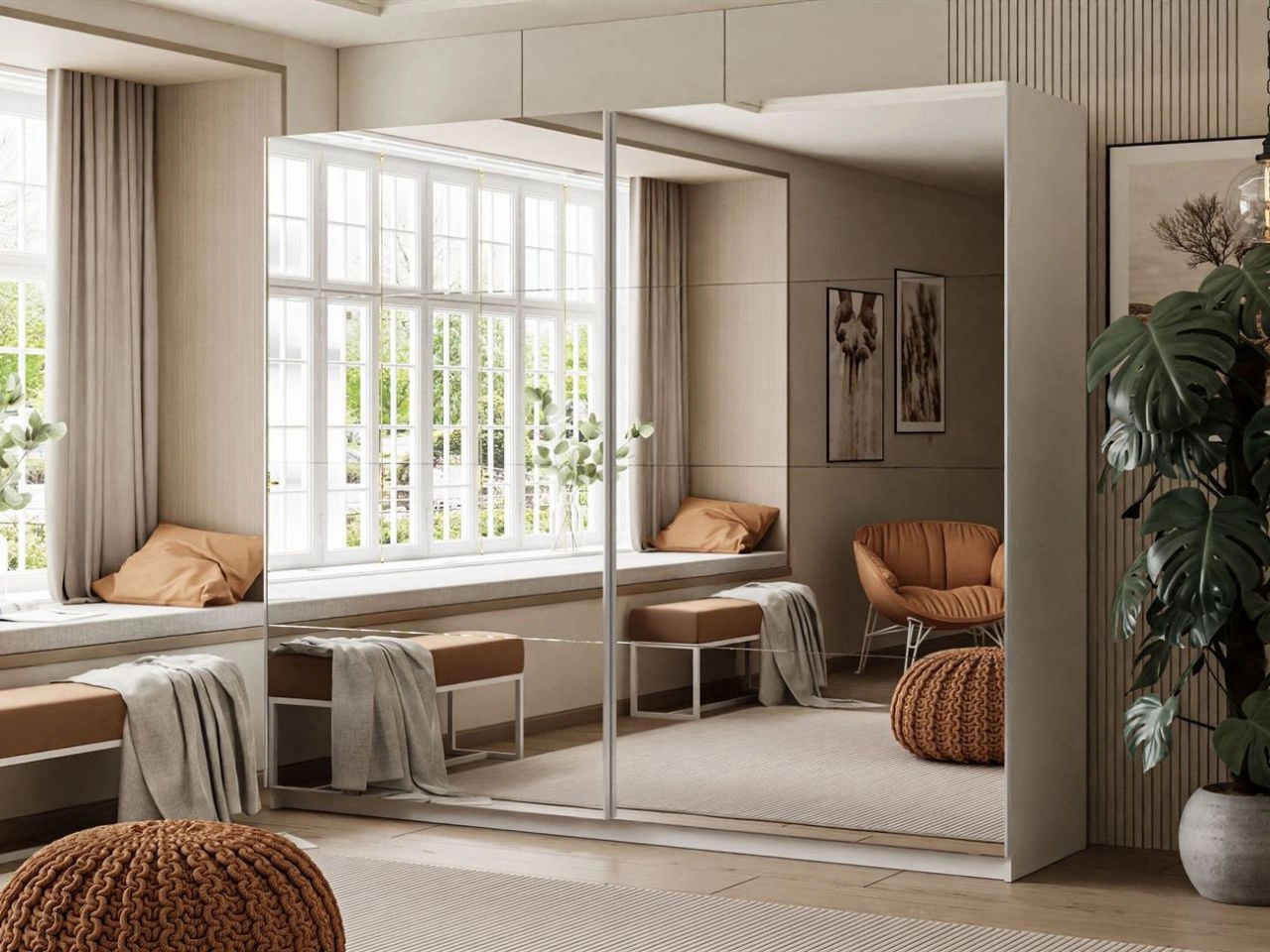 Schwebetürenschrank Zweitüriger mit Spiegeln 244 cm Nuveo Weiß Hochglanz
