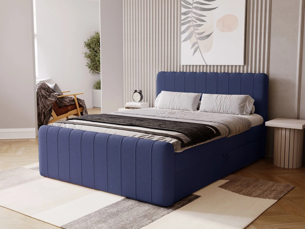 Boxspringbett mit Bettkasten 120x200 Osteno Dunkelblau
