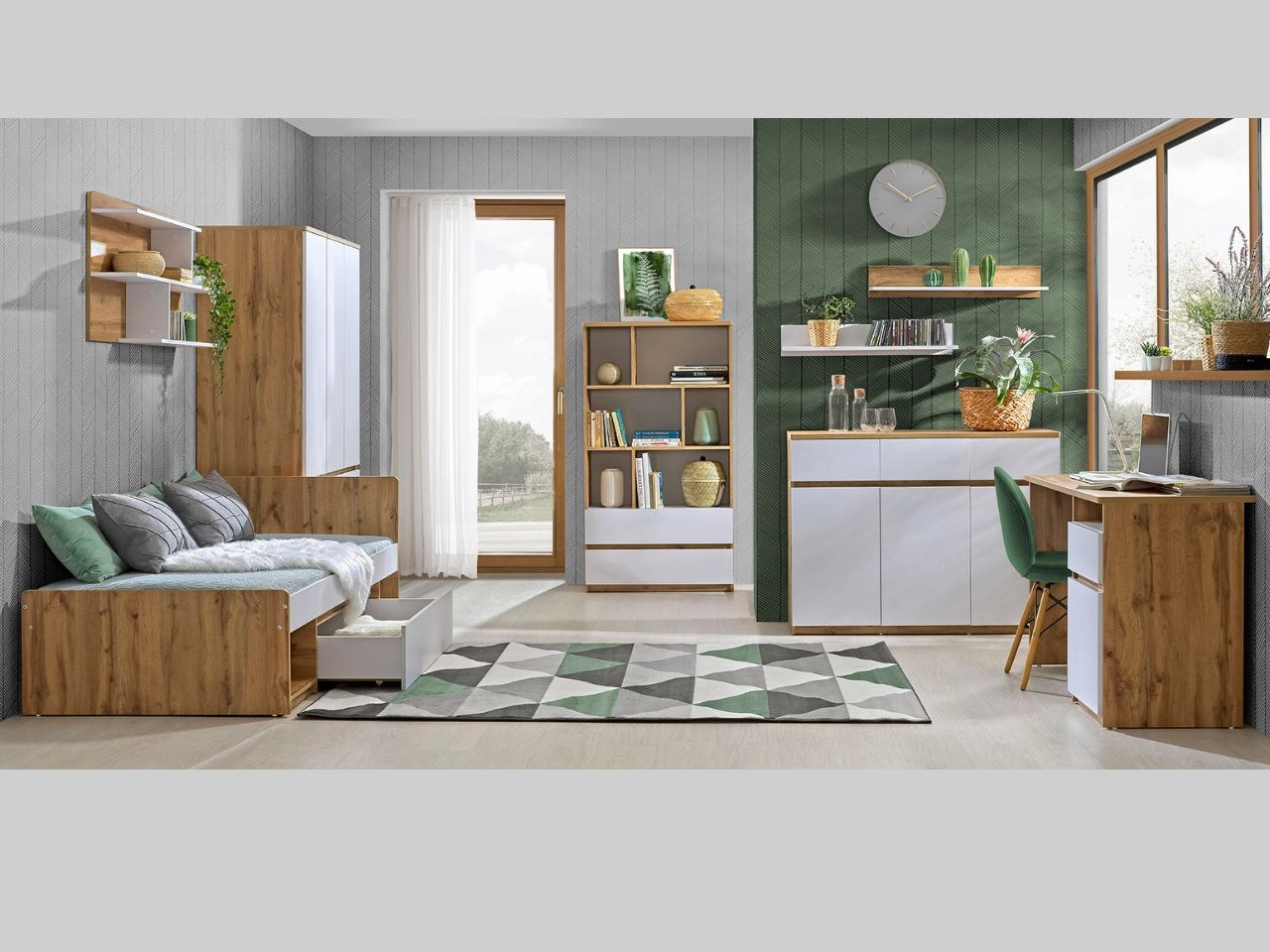 Möbel-Set für Jugendzimmer Arcadia Eiche Wotan, Weiß