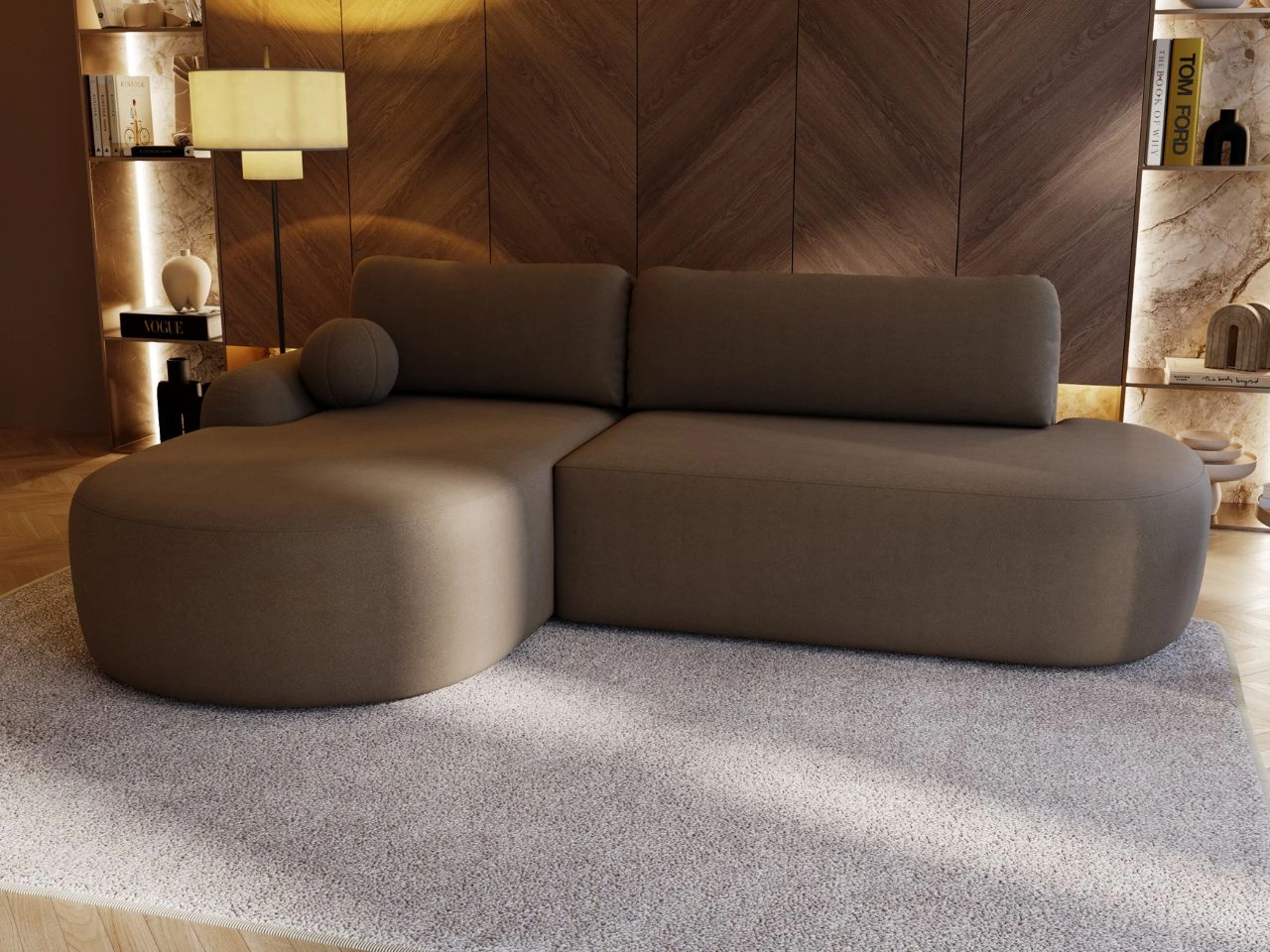 Ecksofa L-Form Links mit Schlaffunktion und Bettkasten Aurio O Braun