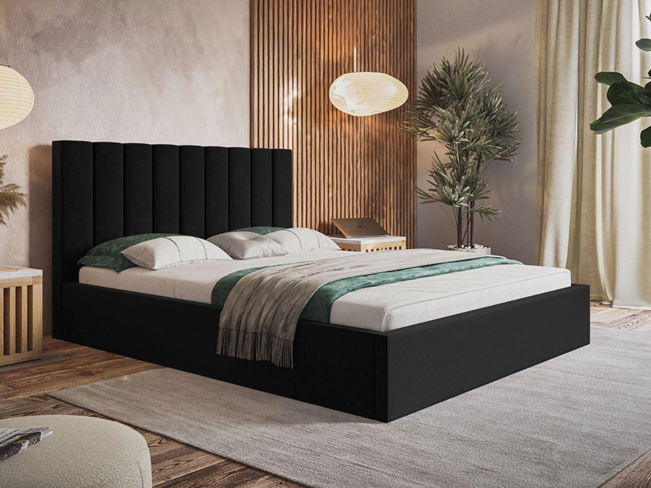 Polsterbett mit Bettkasten und Lattenrost 120x200 Sesto Schwarz